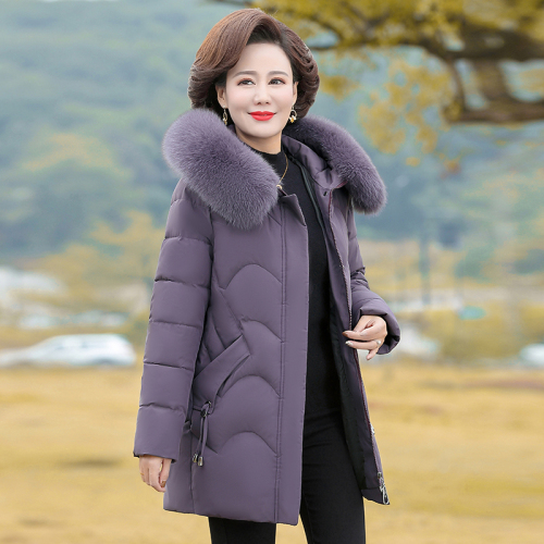 Mother's cotton-padded coat plus velvet thickened winter large fur collar mid-length middle-aged and elderly women's winter down-padded jacket