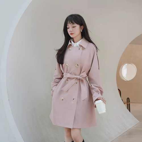 Pink chic windbreaker jacket for women, mid-length, autumn and winter 2024 new Korean version, loose, high-end, small coat