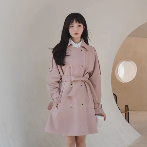 Pink chic windbreaker jacket for women, mid-length, autumn and winter 2024 new Korean version, loose, high-end, small coat