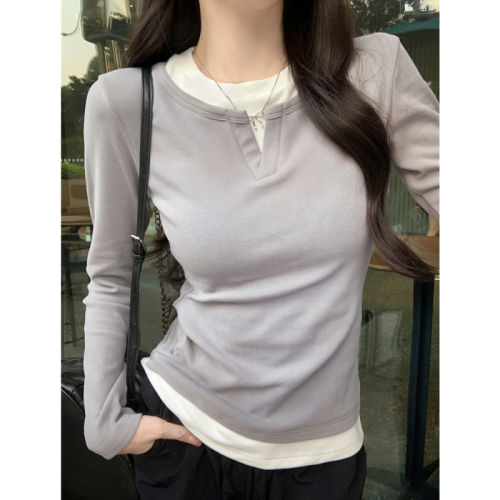 Actual shot of 2024 autumn and winter holiday two-piece western style contrasting color long-sleeved T-shirts for women