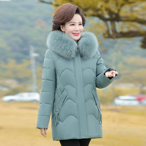 Mother's cotton-padded coat plus velvet thickened winter large fur collar mid-length middle-aged and elderly women's winter down-padded jacket