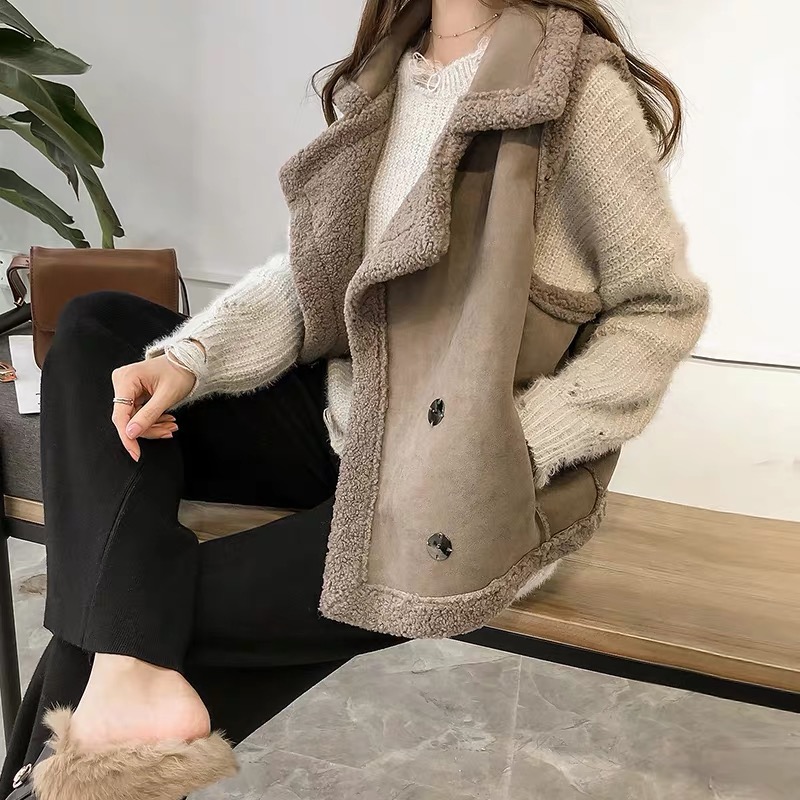 Autumn and winter fur one-piece loose large size fat mm versatile sleeveless waistcoat vest lamb hair vest jacket for women