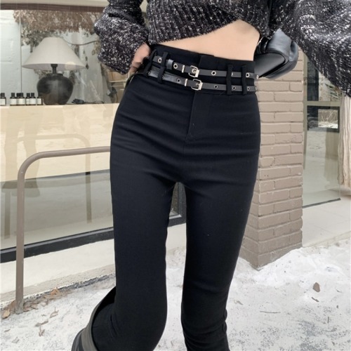 Real shot!  High-waisted slimming versatile casual trousers for women slim-fitting bottoming elastic pencil pants with belt