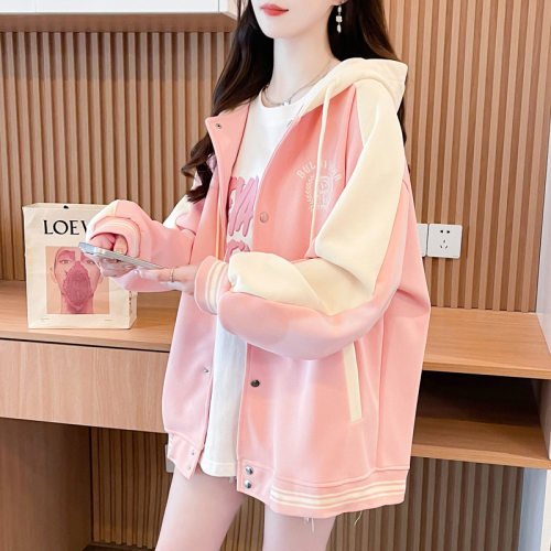 2502#Real shot imitation Chinese cotton milk silk fake two-piece spring and autumn thin sweatshirt women's large size baseball uniform jacket