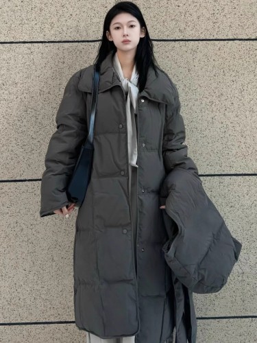 Winter warm hanging removable hood large quilt scarf long cotton coat down jacket for women