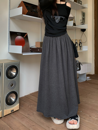 Real shot of autumn and winter comfortable knitted skirt 2024 new Korean style waist slimming mid-length skirt