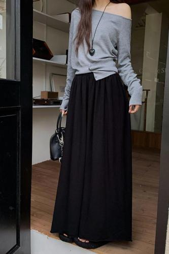 Real shot of autumn and winter comfortable knitted skirt 2024 new Korean style waist slimming mid-length skirt