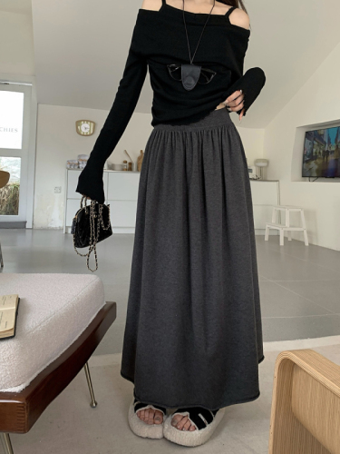 Real shot of autumn and winter comfortable knitted skirt 2024 new Korean style waist slimming mid-length skirt