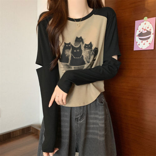 Official picture 40 count pure cotton rib 92 cotton 8 spandex design contrasting raglan cut long-sleeved T-shirt