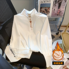 2024 Autumn and Winter Heavy Industry Embroidered Stand Collar Shirt Women's National Style Han Elements Improved New Chinese Style Hanfu Top Little Man