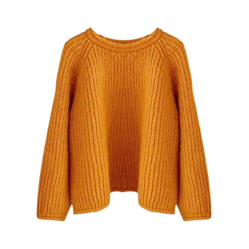 Orange round neck pullover sweater for women in autumn and winter, Korean atmosphere, lazy style sweater, early autumn chic top