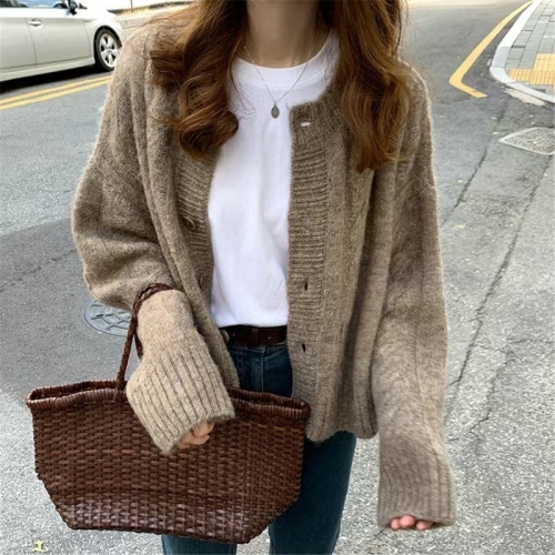 Knitted Cardigan Sweater Short Jacket Women's Lazy Style Loose Versatile Top French Retro Autumn and Winter Korean Style Outerwear