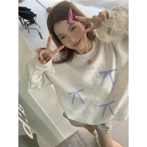 CVC cotton pasta wool Chinese cotton composite/milk silk 300g silver fox velvet 400g front printed round neck sweatshirt for women