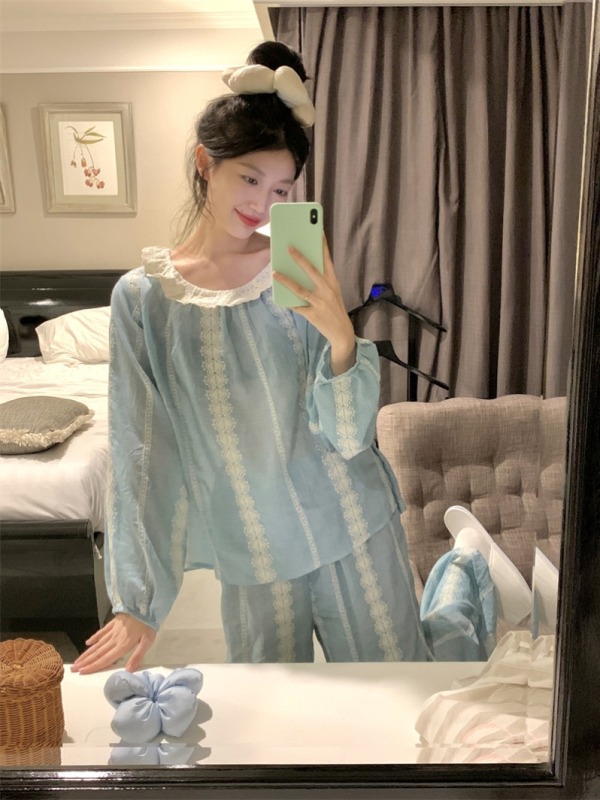 New pajamas for women Korean style soft and comfortable lace suit simple casual home wear