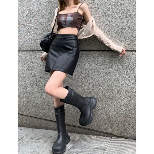 Real shot!  2024 new autumn Korean style high-waisted leather skirt half-length temperament small leather skirt one-step skirt a-line skirt PU short