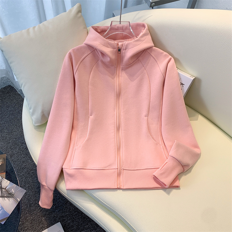 Pink sweatshirt jacket for women 2024 popular early autumn long-sleeved top Korean chic thin hooded