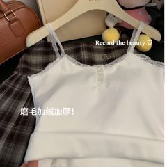 實拍 蕾絲秋冬季韓版拼色內搭吊帶背心女加絨加厚保暖無袖