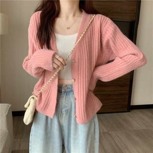 Autumn Knitted Cardigan Long Sleeve Love Button Sweater Short Women's Lazy Knitted Cardigan Jacket