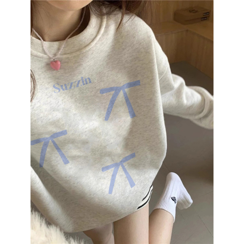 CVC cotton pasta wool Chinese cotton composite/milk silk 300g silver fox velvet 400g front printed round neck sweatshirt for women