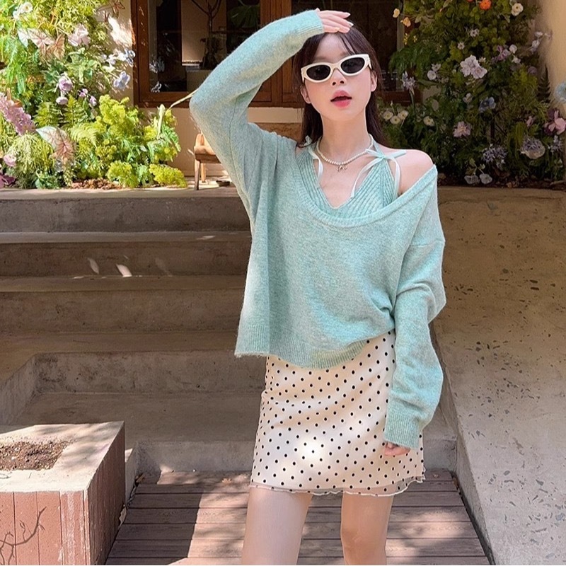 Korean style dopamine sweet sweater for women, new early autumn design, fashionable, high-end niche street-level age-reducing suit