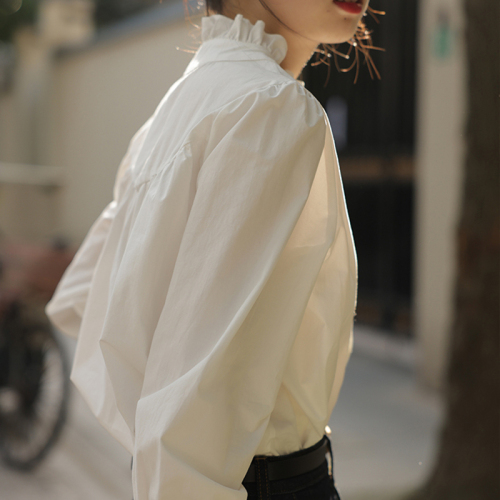 French white shirt top for women spring and autumn new niche design high-end doll stand-up collar shirt