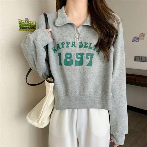 Actual shot of 65 fish scale Polo collar sweatshirt for women in spring and autumn thin half-zip short top