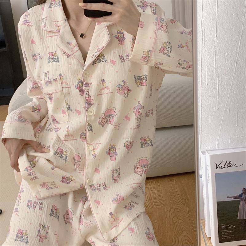 New Yunduo cotton children's fun pajamas women's long-sleeved trousers two-piece home clothes set