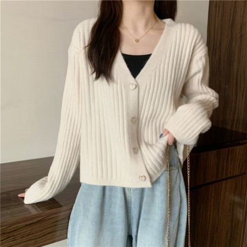 Autumn Knitted Cardigan Long Sleeve Love Button Sweater Short Women's Lazy Knitted Cardigan Jacket