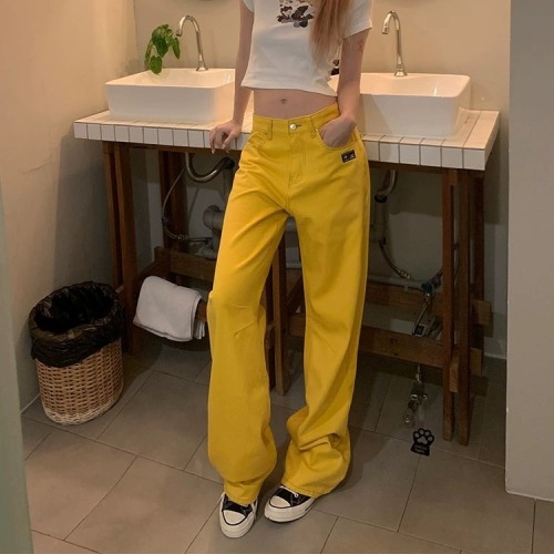 American style pocket embroidery standard wide leg pants for hot girls high street narrow straight jeans loose overalls floor mopping pants