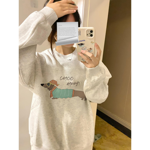 CVC cotton pasta wool Chinese cotton composite/milk silk 300g silver fox velvet 400g front printed round neck sweatshirt for women