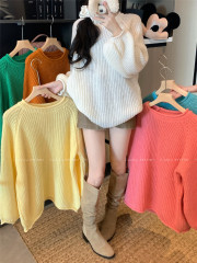 Real shot ~ Lazy style curled thick woolen sweater 2024 new autumn and winter women's loose round neck sweater