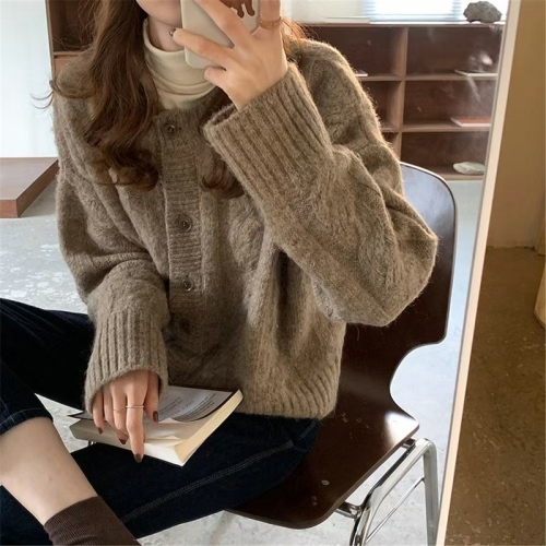 Knitted Cardigan Sweater Short Jacket Women's Lazy Style Loose Versatile Top French Retro Autumn and Winter Korean Style Outerwear