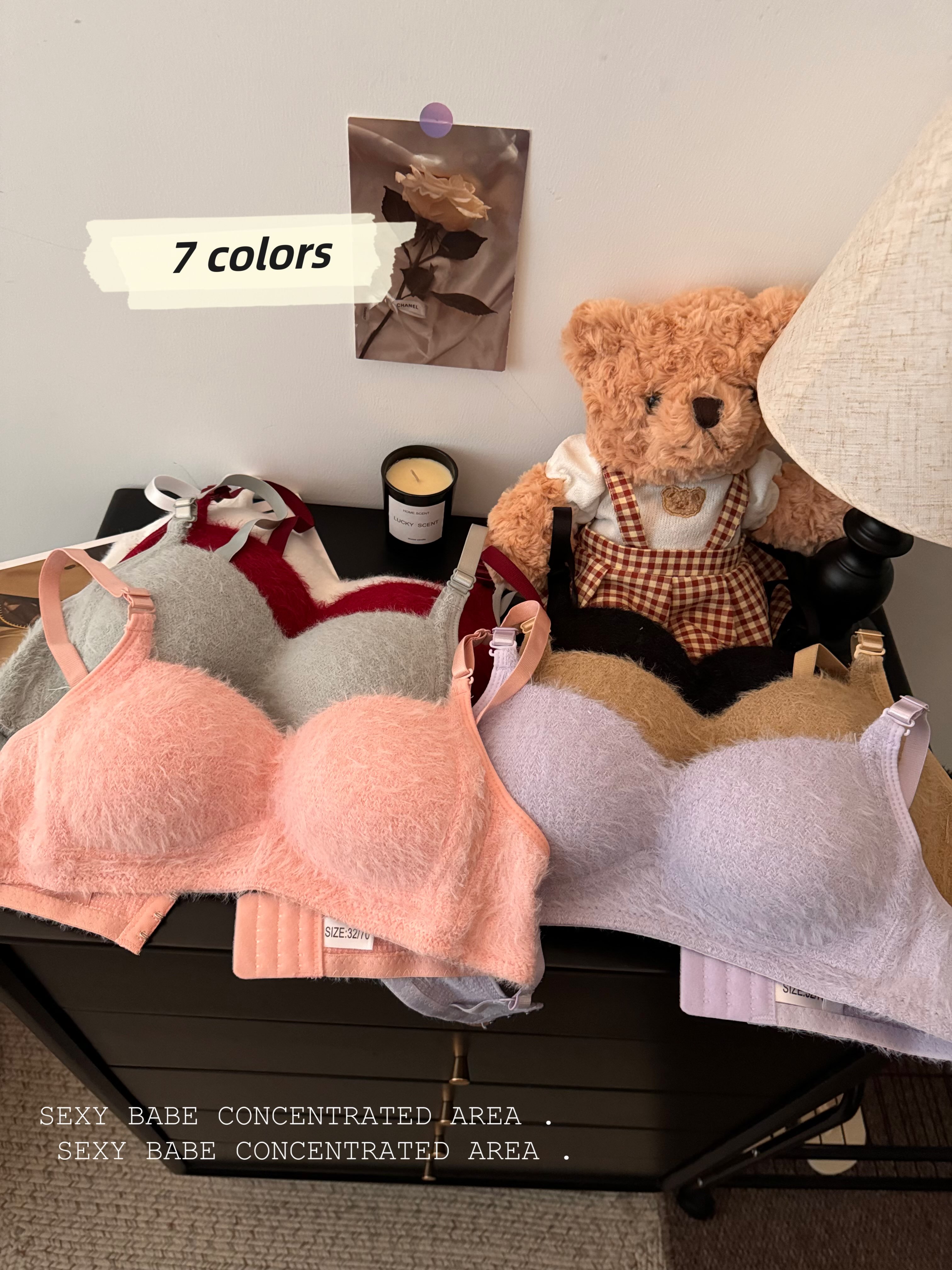 Real shot of mink hair bra for women, seamless, small breasts appear bigger, no steel rings, push-up, comfortable girly bra