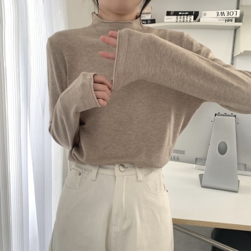 Autumn and winter Korean style long-sleeved inner sweater basic solid color half turtleneck bottoming sweater