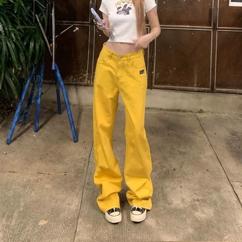 American style pocket embroidery standard wide leg pants for hot girls high street narrow straight jeans loose overalls floor mopping pants