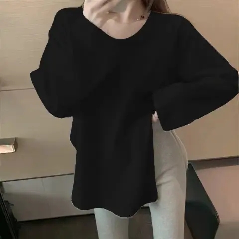 Double-sided German velvet pure cotton white V-neck bottoming shirt for women with long sleeves