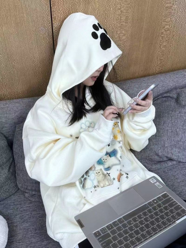 Pure cotton Chinese cotton compound milk silk + silver fox velvet + back collar autumn and winter velvet hooded sweatshirt for women