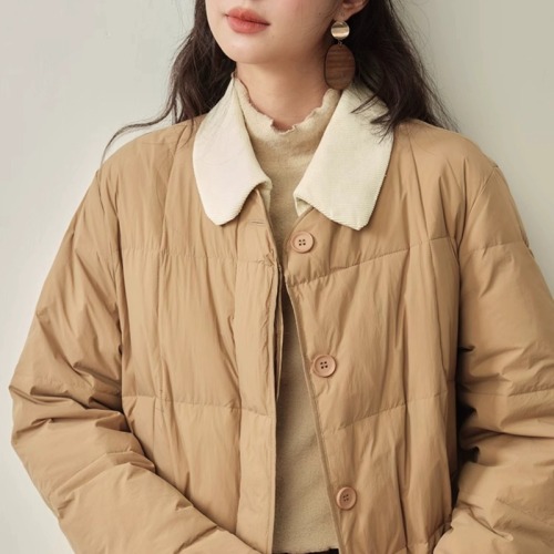 Korean style corduroy lapel spliced ​​down jacket for women 2024 new long over-the-knee thickened warm large size jacket