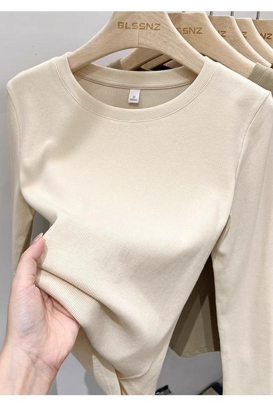 Velvet thickened long-sleeved T-shirt women's autumn and winter new 2024 Korean version round neck slim fit German velvet inner bottoming shirt top