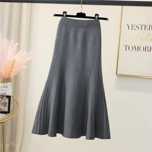 2024 Autumn and Winter New High Waist Slim Knitted Skirt Women's Over-the-Knee Fishtail Skirt Mid-Length Ruffled Hip-covering Skirt