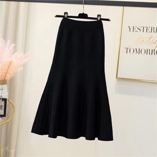 2024 Autumn and Winter New High Waist Slim Knitted Skirt Women's Over-the-Knee Fishtail Skirt Mid-Length Ruffled Hip-covering Skirt