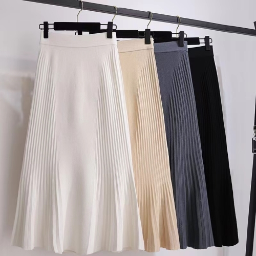 2024 Autumn and Winter New High Waist Slim Knitted Skirt Women's Over-the-Knee Fishtail Skirt Mid-Length Ruffled Hip-covering Skirt