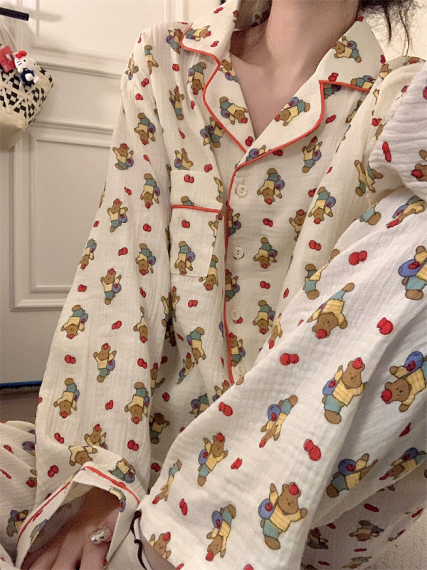 Bear Apple Autumn and Winter Cute Homewear Pajamas Set