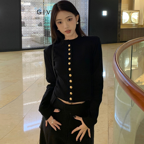 Wealthy daughter's outfit set, metal buckle stand-up collar sweater cardigan for women, autumn high-waisted floor-length wide-leg pants two-piece set