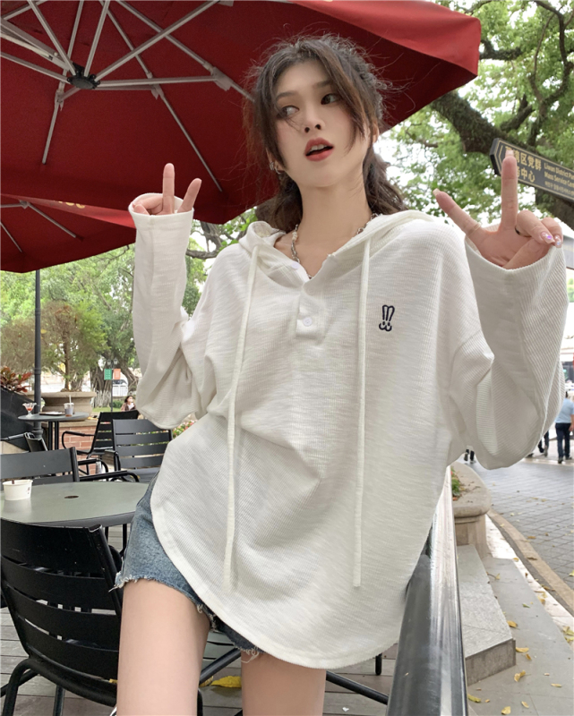 Korean style letter printed pullover T-shirt sun protection clothing for women loose long-sleeved thin top