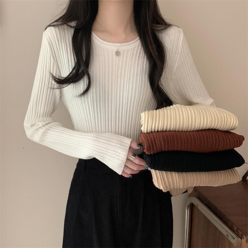 Real shot real autumn and winter new slim round neck bottoming sweater long sleeve knitted sweater for women