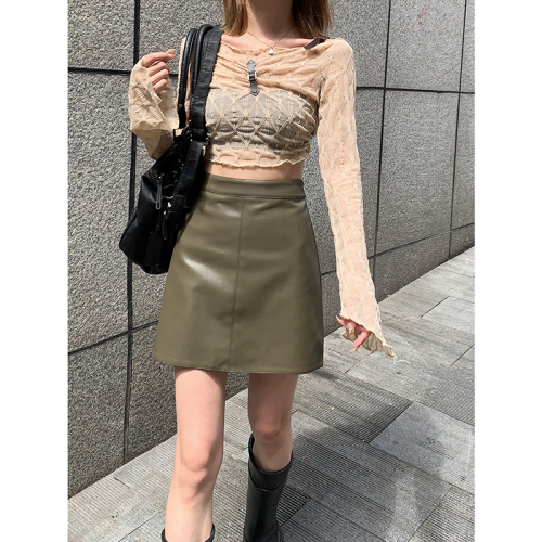 Real shot!  2024 new autumn Korean style high-waisted leather skirt half-length temperament small leather skirt one-step skirt a-line skirt PU short