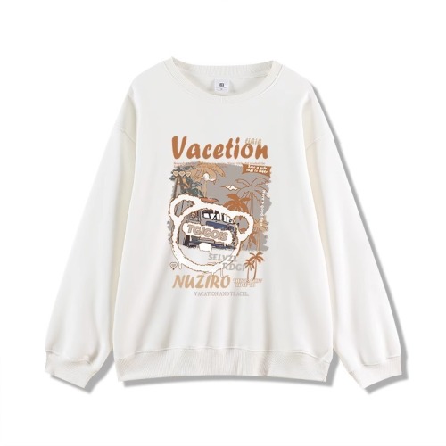 CVC cotton pasta wool Chinese cotton composite/thin 300g/plus velvet 400g front printed round neck sweatshirt for women