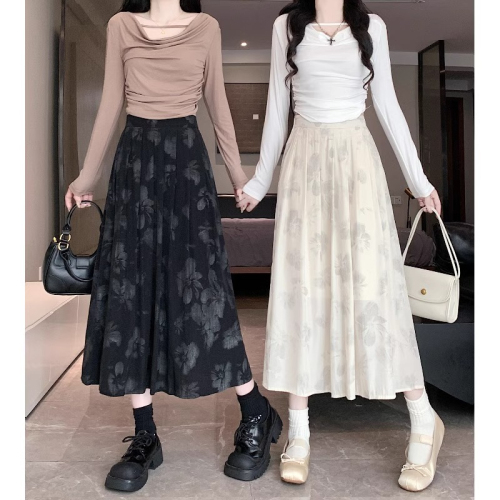 New Chinese style light national style skirt for women summer new pleated pleated skirt high waist large swing umbrella skirt