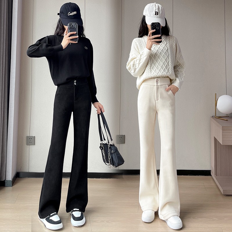 2024 new autumn and winter Korean style high-waist slim corduroy micro-flare pants professional suit casual trousers